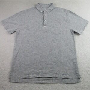 Onia Polo Shirt Mens Medium‎ Gray White Striped Linen Blend Button Up Casual